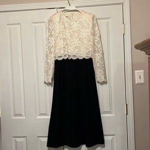 Talbots ivory lace/black midi dress size 4